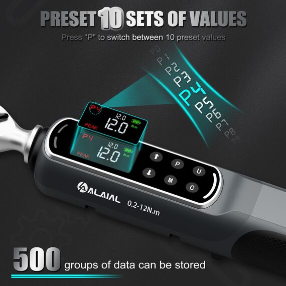 ALAIAL Digitaler Drehmomentschlüssel 0.2-12Nm, 1/4 Zoll Drehmomentschlüssel Digital mit Vibrationen, LED-Anzeige, Summer, Elektronischer Knarren-Schlüssel für Werkzeuge, Fahrrad Reparatur