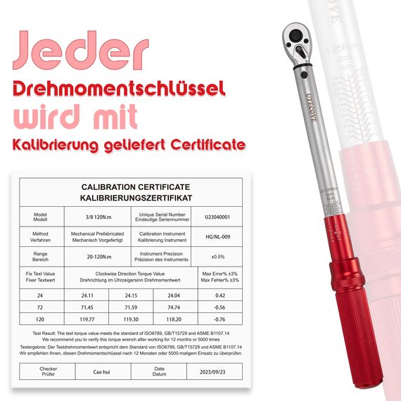 UYECOVE Drehmomentschlüssel Set, 3 teilig Drehmomentschlüssel 1/4" 5-25Nm, 3/8" 20-120Nm, 1/2" 40-220Nm, ±3% Fehlergenauigkeit Drehmomentschlüssel für Fahrrad, Motorrad, Auto, LKW