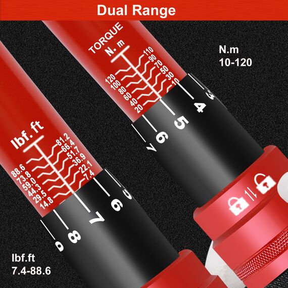 ATsafepro Drehmomentschlüssel 3/8 Zoll, Dual-Direktion einstellbare Fahrrad Drehmomentschlüssel 10-120 Nm, Genauigkeit ± 3% Drive Click Drehmomentschlüssel für Auto, Motorrad, Fahrrad Wartung