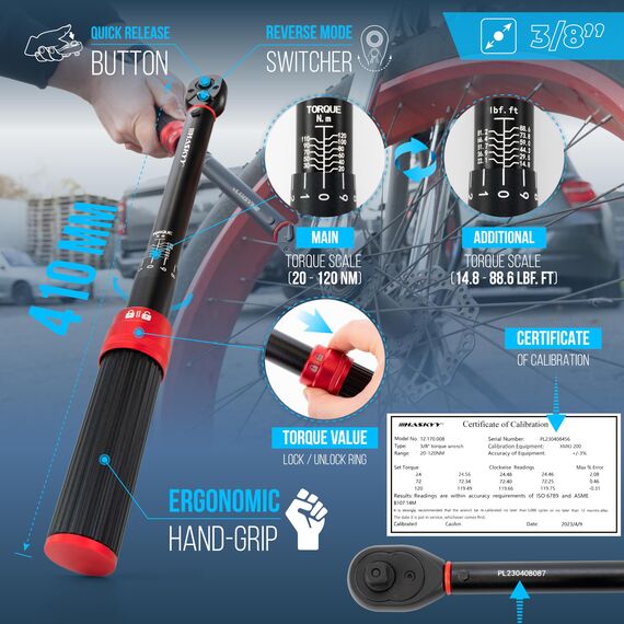 HASKYY Drehmomentschlüssel 3/8" 20-120Nm Motorrad Quad Drehmoment Ratsche Knarre Schlüssel
