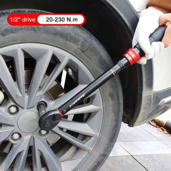 ATsafepro Drehmomentschlüssel 1/2 Zoll, Drehmomentschlüssel Auto 20-230 Nm mit 3/8 Zoll Adapter, hohe Genauigkeit ±3% Geeignet für die Reparatur von Auto, Motorrad und LKW