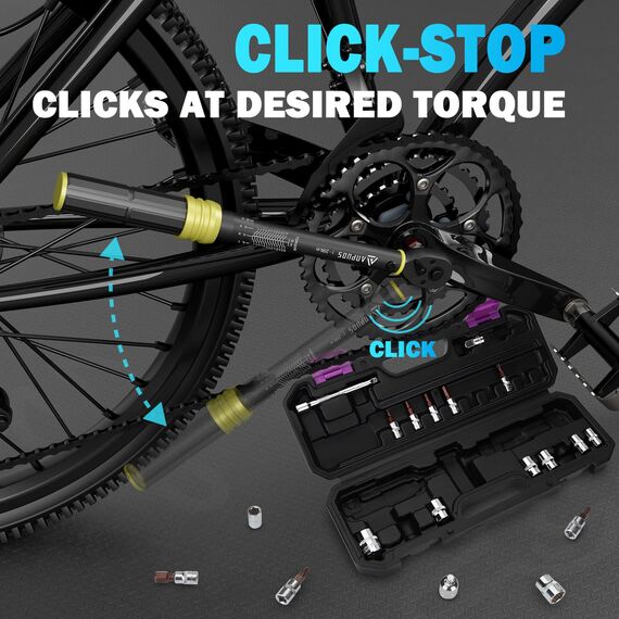 ANPUDS Drehmomentschlüssel 1/4", 1-25Nm Fahrrad & Motorrad Drehmomentschlüssel 21-tlg. Set mit Adapter, Verlängerungsstange, Innensechskant, Bits, für Fahrradwartung
