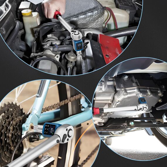 ALAIAL Digitaler Drehmomentadapter 1/2 Zoll, 1-60Nm Digitaler Drehmoment Adapter, Digital Drehmomentschlüssel Set mit 3/8" und 1/4" Adapter, Summer, LCD-Anzeige für Fahrrad Motorrad Auto Reparatur