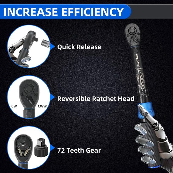 UYECOVE Drehmomentschlüssel 1/4", 1-25Nm Drehmomentschlüssel Fahrrad & Motorrad, 72 Zähne Wende Ratschenkopf, ±3% Fehlergenauigkeit, 0,1NM Mikro-Einstellung mit Arretierung,