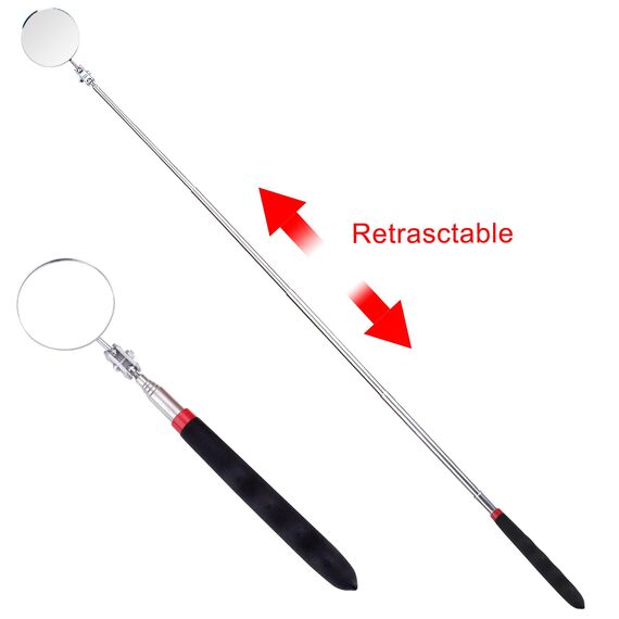 Gyxcelc Mechanischer Autospiegel Inspektionsspiegel 72cm Teleskop Spiegel Werkzeug Spiegel Werkzeug Geocaching Ausrüstung Werkstatt Spiegel Auto Inspektionsspiegel mit Teleskopgriff (Schwarz)