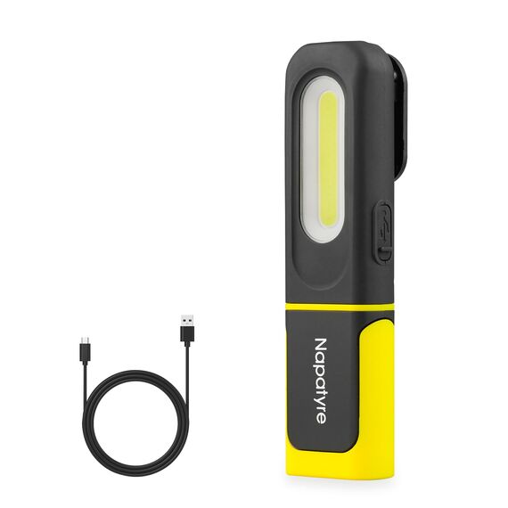 Napatyre Arbeitsleuchte LED Akku, 800LM Werkstattlampe mit Haken und Magnetfuß, 360° Drehbare 3 Lichtmodi Taschenlampe Werkstatt Handlampe für Auto Reparatur Camping Notfall (1 Stück)