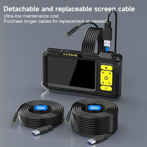 ILIHOME Endoskopkamera mit Licht, Industrie Endoskop Inspektionskamera 4,3 IPS Bildschirm Wasserdichtes Schlangenkamera Rohrkamera Kanal Endoskop Kamera mit 8 LED Licht-5M