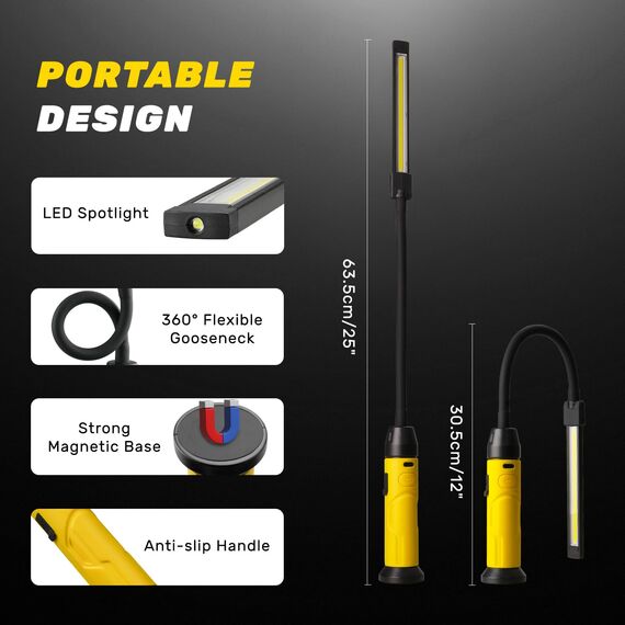 Napatyre LED Arbeitsleuchte Taschenlampe,1000 Lumen 3 Modi Superhell LED Werkstattlampe mit Magnetfuß und Schwanenhals, COB Inspektionslampe für Auto Reparatur, Werkstatt, Garage