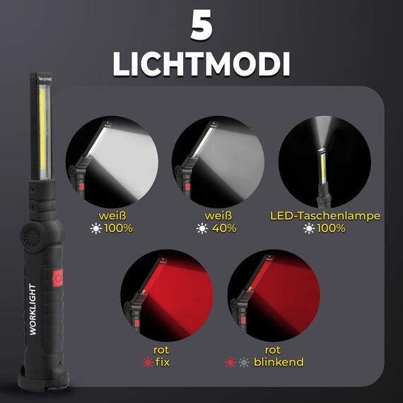 Werkstattlampe LED Akku im 2er Set – magnetische Arbeitsleuchte mit Haken, 350 lm, 360° drehbar, klappbar, USB-C, bis zu 4 Std., wasserdicht, für KFZ, Werkstatt, Camping & Notfall