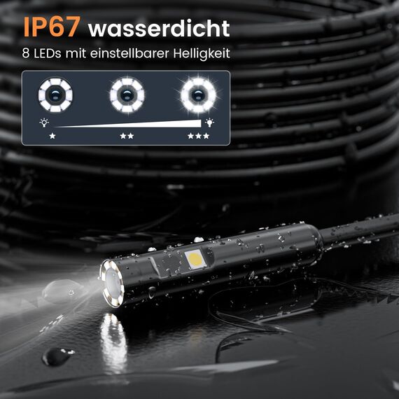 HSSNS Dual Lens Endoskopkamera 5m, Werkstatt Endoskop mit 4.3-Zoll-IPS- Bildschirm, 8mm IP67 wasserdichte Inspektionskamera, 1080P HD Endoskope Kamera, Rohrkamera, Kanalkamera, 2600mAh Batterie