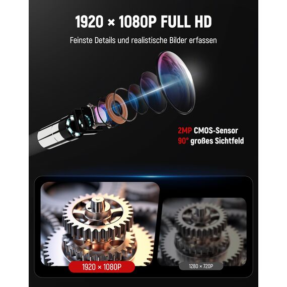 KAIWEETS Endoskopkamera mit Licht, 2-Wege artikulierte 210° Sonde (6,5 mm) mit Scrollradsteuerung, 1080P IPS-Display, 1,6 m halbstarres Kabel, IP67 wasserdicht, für Auto, Heizung, Sanitär & Industrie