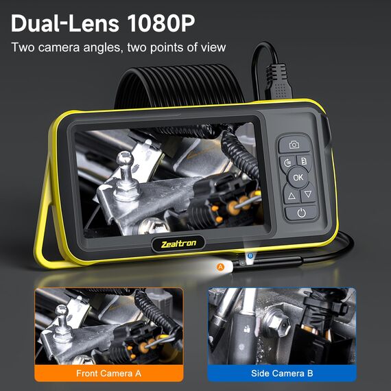 Dual Lens Endoskopkamera mit Licht, Industrielle Endoskop Inspektionskamera,5,0-Zoll-IPS-Boreskop-Kanalkamera mit 1920P Handheld IP67 Wasserdichter Schlangenkamera mit 8 LED-Leuchten-5M