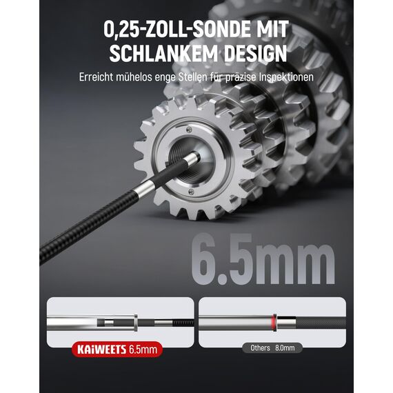 KAIWEETS Endoskopkamera mit Licht, 2-Wege artikulierte 210° Sonde (6,5 mm) mit Scrollradsteuerung, 1080P IPS-Display, 1,6 m halbstarres Kabel, IP67 wasserdicht, für Auto, Heizung, Sanitär & Industrie