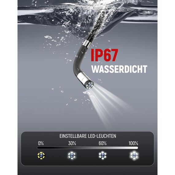 KAIWEETS Endoskopkamera mit Licht, 2-Wege artikulierte 210° Sonde (6,5 mm) mit Scrollradsteuerung, 1080P IPS-Display, 1,6 m halbstarres Kabel, IP67 wasserdicht, für Auto, Heizung, Sanitär & Industrie