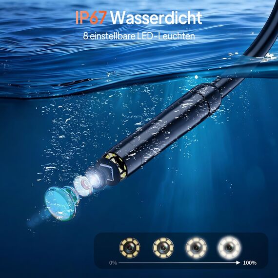 Endoskopkamera mit Licht, AOPICK 8mm IP67 wasserdichte Endoskop, 4.3" IPS Bildschirm Inspektionskamera, 1080P HD Rohrkamera mit 8 Einstellbaren LEDs, 16.5FT/5M Halbstarres Kabel, Werkzeug für Männer