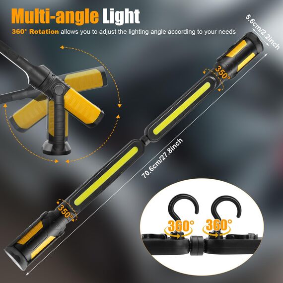 SYLSTAR Werkstattlampe LED mit Sensorsteuerung, 2400LM Motorraumleuchte mit 3 Helligkeitsmodi, 4400mAh LED Arbeitsleuchte mit Magnet und Haken, für Werkstatt,Autoreparatur,Garage,Camping und Notfälle