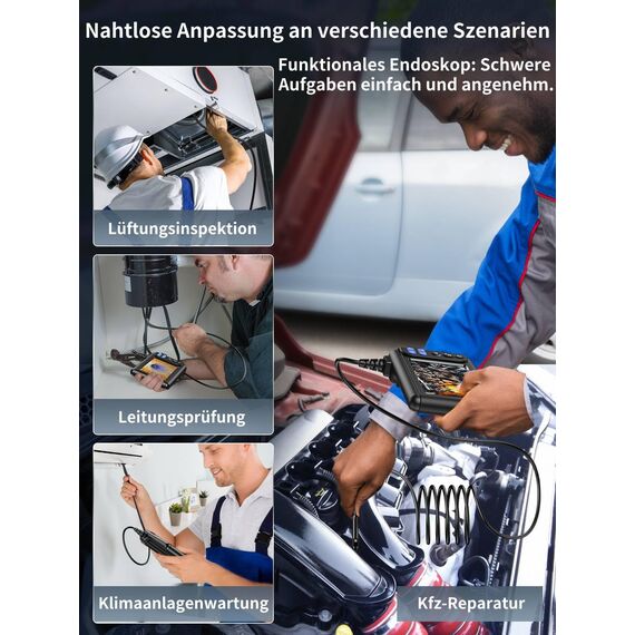 Acoath Endoskopkamera mit Licht 5M, Dual-Lens 1080P HD Industrie Endoskop mit 8 LEDs, 5.0-Zoll-IPS-Bildschirm Inspektionskamera, IP67 Wasserdicht 32GB SD-Karte Rohrkamera mit Halbstarres Kabel