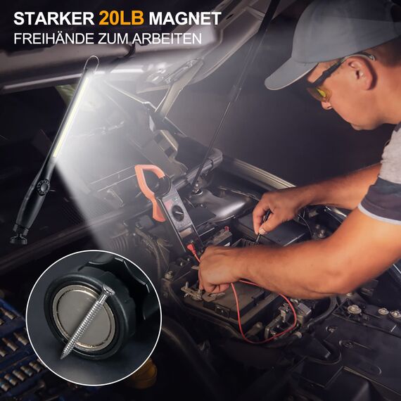 ORHOMELIFE LED Arbeitsleuchte Akku- 800LM LED Stablampe Handlampe Werkstattlampe Inspektionsleuchten mit Haken zum Aufhängen & Magnet Basis für Auto Reparatur, Werkstatt, Notbeleuchtung