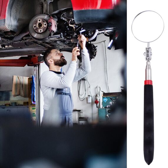 Gyxcelc Mechanischer Autospiegel Inspektionsspiegel 72cm Teleskop Spiegel Werkzeug Spiegel Werkzeug Geocaching Ausrüstung Werkstatt Spiegel Auto Inspektionsspiegel mit Teleskopgriff (Schwarz)