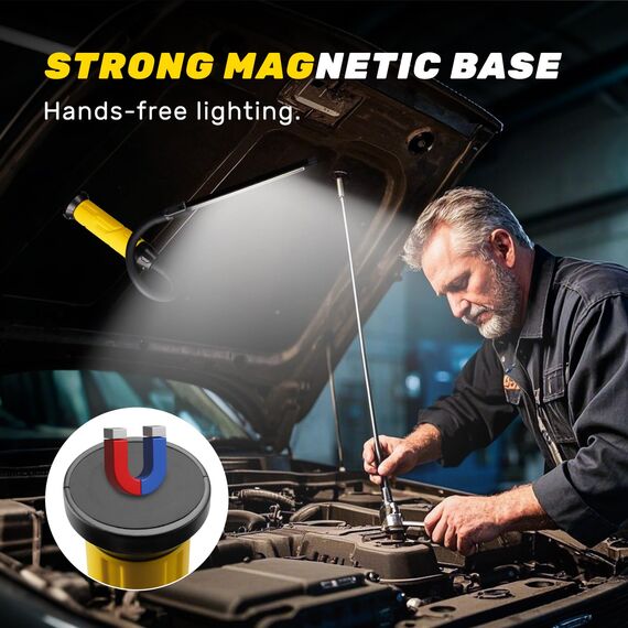Napatyre LED Arbeitsleuchte Taschenlampe,1000 Lumen 3 Modi Superhell LED Werkstattlampe mit Magnetfuß und Schwanenhals, COB Inspektionslampe für Auto Reparatur, Werkstatt, Garage