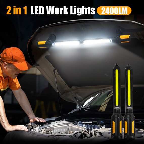 SYLSTAR Werkstattlampe LED mit Sensorsteuerung, 2400LM Motorraumleuchte mit 3 Helligkeitsmodi, 4400mAh LED Arbeitsleuchte mit Magnet und Haken, für Werkstatt,Autoreparatur,Garage,Camping und Notfälle