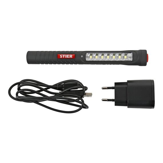 STIER LED-Stiftleuchte, 150 Lumen Vorderseite, 50 Lumen Hochleistungs-Spotlight, Magnet & Taschenklipp, USB-Ladestecker, Werkstatt Inspektionsleuchte, SMD-LEDs mit langer Lebensdauer