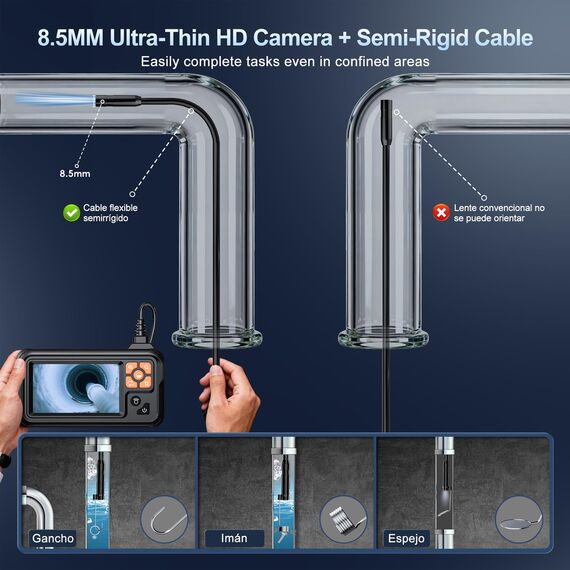 SKYBASIC Industrie-Endoskop, 4,3-Zoll IPS Digitales Endoskopkamera,1080P HD Kamera mit 8 LED-Lichtern, IP67 wasserdichtes Schlangenkamera, Inspektionskamera für Rohre, Autos, Wände, Bohrungen –10M