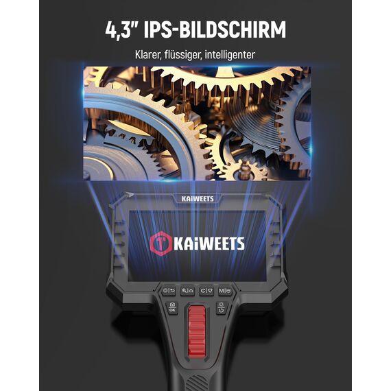 KAIWEETS Endoskopkamera mit Licht, 2-Wege artikulierte 210° Sonde (6,5 mm) mit Scrollradsteuerung, 1080P IPS-Display, 1,6 m halbstarres Kabel, IP67 wasserdicht, für Auto, Heizung, Sanitär & Industrie