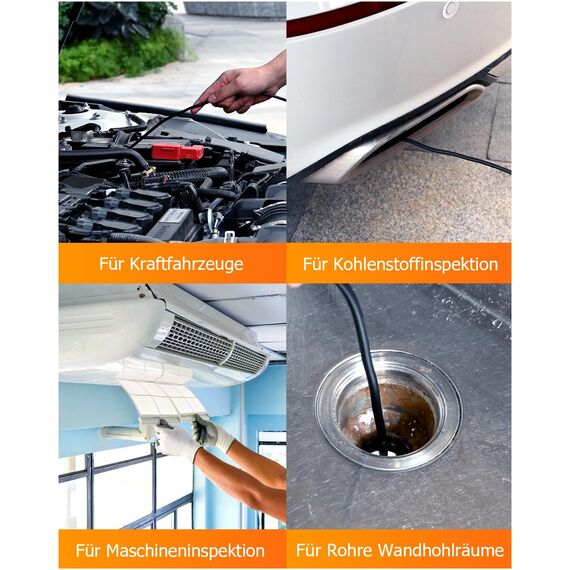 Dual Lens Endoskopkamera mit Licht, AOPICK 8mm IP67 wasserdichte Endoskop, 4.3" IPS Bildschirm Inspektionskamera, 1080P HD Rohrkamera mit 8 Einstellbaren LEDs, 16.5FT/5M Halbstarres Kabel