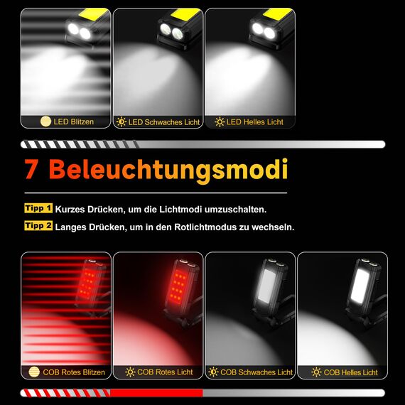 Daphomeu LED Taschenlampe mit Magnet,Ultra-helle Werkstattlampe, akkubetriebene COB-Arbeitsleuchte mit Schwenkfunktion und Magnetfuß, Werkzeug Licht ideal für Autoreparaturen, Werkstatt und Camping