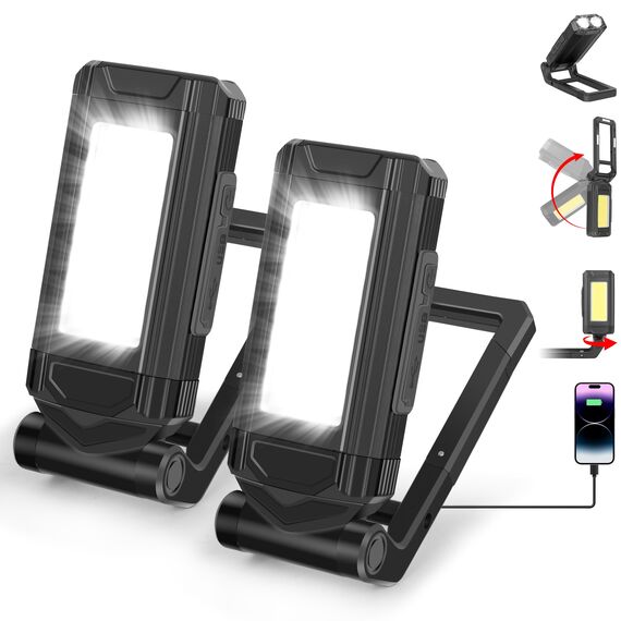 Daphomeu LED Taschenlampe mit Magnet 2 Stück,Ultra-helle Werkstattlampe, akkubetriebene COB-Arbeitsleuchte mit Schwenkfunktion und Magnetfuß, ideal für Autoreparaturen, Werkstatt und Camping