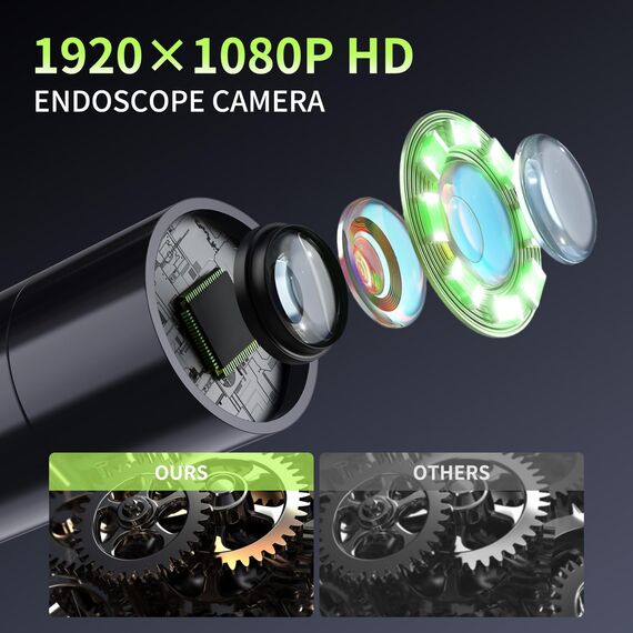 Endoskopkamera mit Licht 5M, Hopefox 1080P HD Industrie Endoskop mit 4.3-Zoll-IPS- Bildschirm, IP67 Wasserdicht Inspektionskamera mit 8 LEDs, 8mm Rohrkamera Kanalkamera mit Halbstarres Kabel