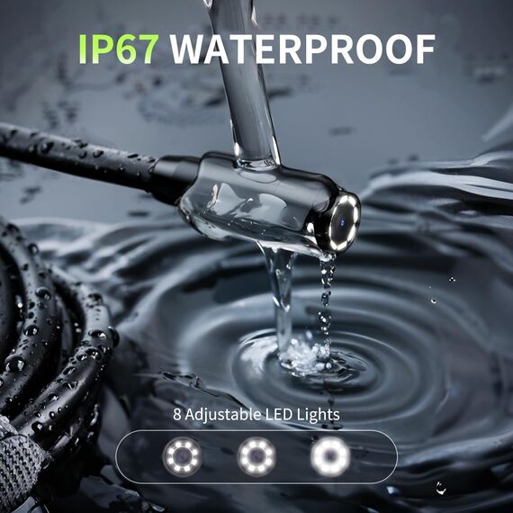 Endoskopkamera mit Licht 5M, Hopefox 1080P HD Industrie Endoskop mit 4.3-Zoll-IPS- Bildschirm, IP67 Wasserdicht Inspektionskamera mit 8 LEDs, 8mm Rohrkamera Kanalkamera mit Halbstarres Kabel