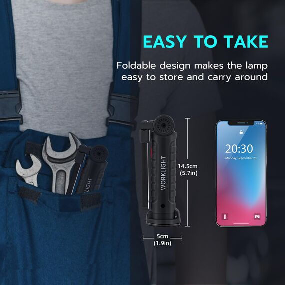 Tolesum 2er Set LED Arbeitsleuchte Wiederaufladbar: Werkstattlampe mit Magnetfuß & Haken-5 Modi USB Taschenlampe, 360° Drehbar & Klappbar Inspektionslampe für KFZ Reparatur,Werkstatt,Camping,Notfall