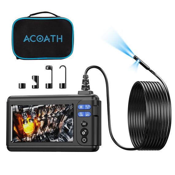 Acoath Endoskopkamera mit Licht 5M, Dual-Lens 1080P HD Industrie Endoskop mit 8 LEDs, 5.0-Zoll-IPS-Bildschirm Inspektionskamera, IP67 Wasserdicht 32GB SD-Karte Rohrkamera mit Halbstarres Kabel