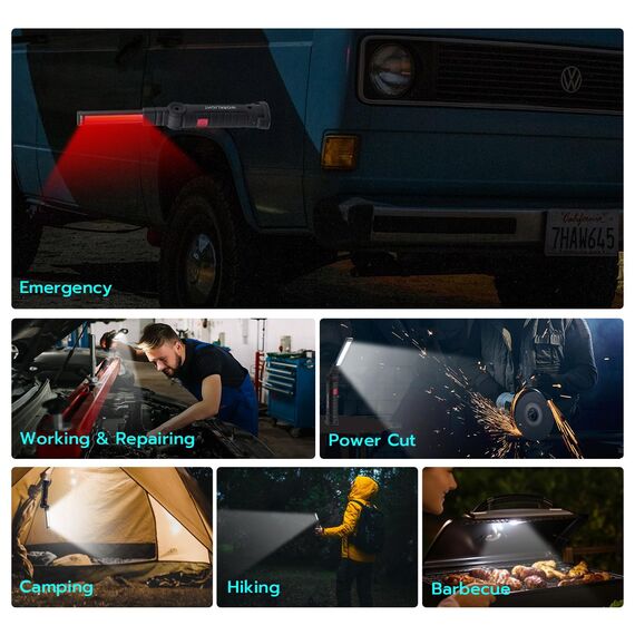 Tolesum 2er Set LED Arbeitsleuchte Wiederaufladbar: Werkstattlampe mit Magnetfuß & Haken-5 Modi USB Taschenlampe, 360° Drehbar & Klappbar Inspektionslampe für KFZ Reparatur,Werkstatt,Camping,Notfall