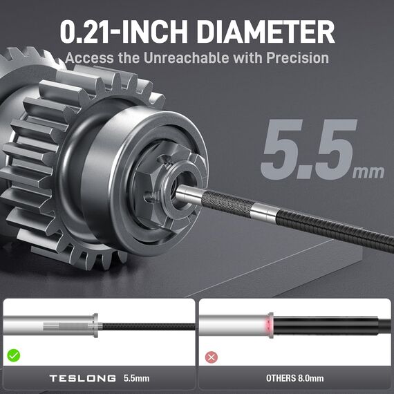 Teslong Endoskopkamera mit Licht, 5,5mm Slim Rohr & 5,0 Zoll Bildschirm Endoskopkamera Beweglicher Kopf, Endoskop Kamera, 1,5m Flexible Inspektionskamera Rohrkamera Endoscope für Kfz/Mechanik​