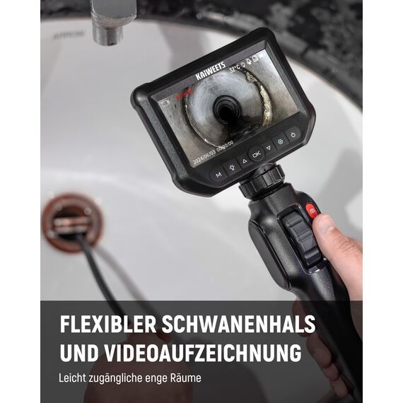 KAIWEETS Inspektionskameras Endoskopkamera mit Licht, 4,3''IPS 1080P Inspektionskamera mit Scrollradsteuerung Zwei-Wege 210° Drehung, Flexible Rohrkamera IP67 wasserdichte für Kfz und Rohrinspektion