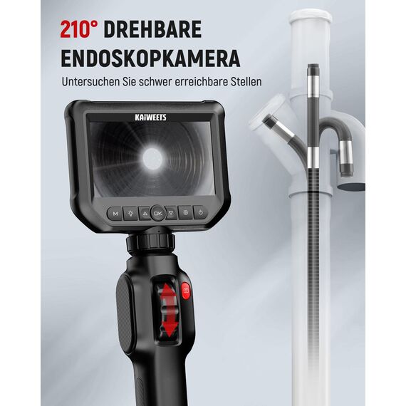 KAIWEETS Inspektionskameras Endoskopkamera mit Licht, 4,3''IPS 1080P Inspektionskamera mit Scrollradsteuerung Zwei-Wege 210° Drehung, Flexible Rohrkamera IP67 wasserdichte für Kfz und Rohrinspektion
