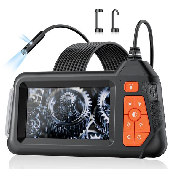 HSSNS Dual Lens Endoskopkamera 5m, Werkstatt Endoskop mit 4.3-Zoll-IPS- Bildschirm, 8mm IP67 wasserdichte Inspektionskamera, 1080P HD Endoskope Kamera, Rohrkamera, Kanalkamera, 2600mAh Batterie