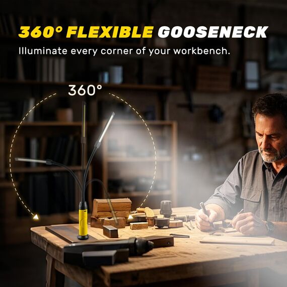 Napatyre LED Arbeitsleuchte Taschenlampe,1000 Lumen 3 Modi Superhell LED Werkstattlampe mit Magnetfuß und Schwanenhals, COB Inspektionslampe für Auto Reparatur, Werkstatt, Garage