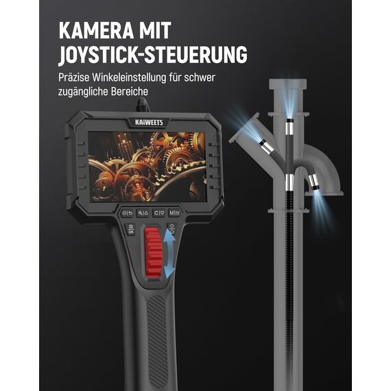 KAIWEETS Endoskopkamera mit Licht, 2-Wege artikulierte 210° Sonde (6,5 mm) mit Scrollradsteuerung, 1080P IPS-Display, 1,6 m halbstarres Kabel, IP67 wasserdicht, für Auto, Heizung, Sanitär & Industrie