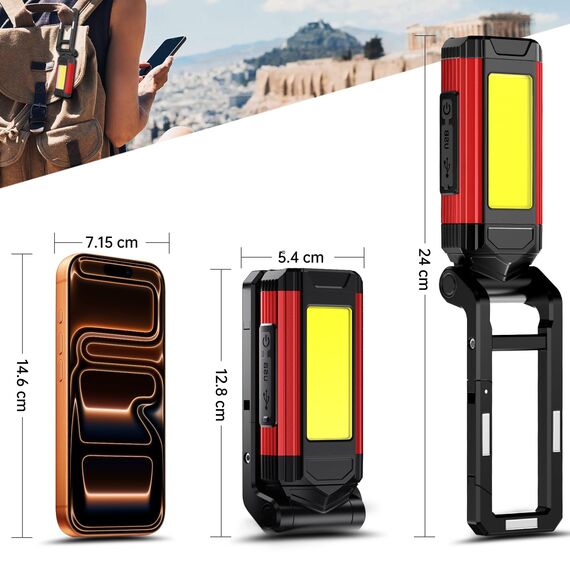 Daphomeu LED Werkstattlampe 2 Stück, Ultrahelle COB Arbeitsleuchte & LED Taschenlampe, Rotem Notlicht mit Drehbar Magnetfuß, Wiederaufladbar Inspektionslampe für Autoreparaturen, Werkstatt und Camping