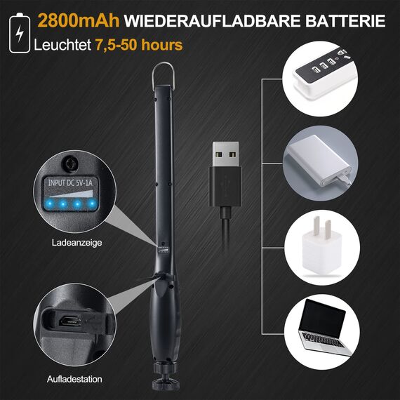 ORHOMELIFE LED Arbeitsleuchte Akku- 800LM LED Stablampe Handlampe Werkstattlampe Inspektionsleuchten mit Haken zum Aufhängen & Magnet Basis für Auto Reparatur, Werkstatt, Notbeleuchtung