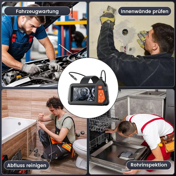 HSSNS Dual Lens Endoskopkamera 5m, Werkstatt Endoskop mit 4.3-Zoll-IPS- Bildschirm, 8mm IP67 wasserdichte Inspektionskamera, 1080P HD Endoskope Kamera, Rohrkamera, Kanalkamera, 2600mAh Batterie