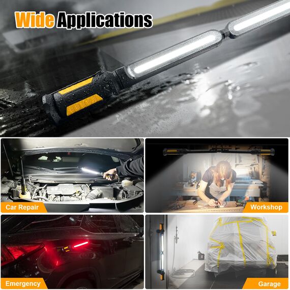 SYLSTAR Werkstattlampe LED mit Sensorsteuerung, 2400LM Motorraumleuchte mit 3 Helligkeitsmodi, 4400mAh LED Arbeitsleuchte mit Magnet und Haken, für Werkstatt,Autoreparatur,Garage,Camping und Notfälle