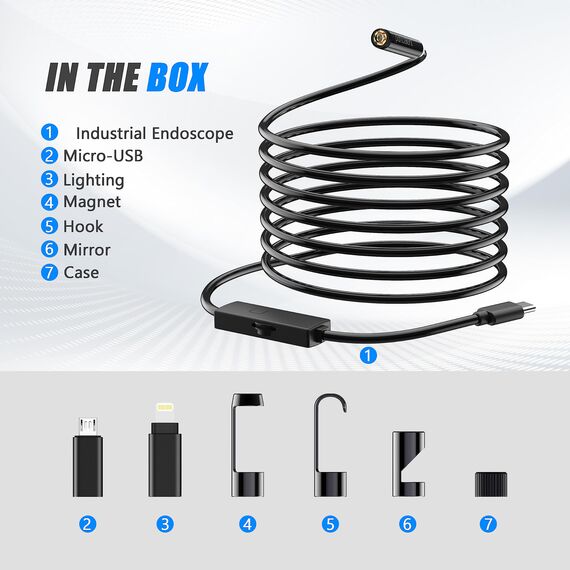 1920P HD Dual Lens Snake Inspection Endoskop, Pancellent Typ C Endoskop, Scope Kamera mit 8 LED Leuchten für Android und iOS Smartphone, iPhone, iPad, Samsung(5M)