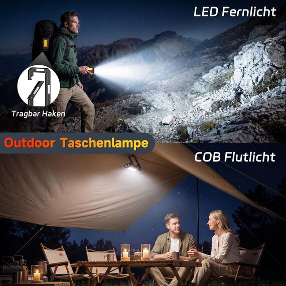 Daphomeu LED Werkstattlampe 2 Stück, Ultrahelle COB Arbeitsleuchte & LED Taschenlampe, Rotem Notlicht mit Drehbar Magnetfuß, Wiederaufladbar Inspektionslampe für Autoreparaturen, Werkstatt und Camping