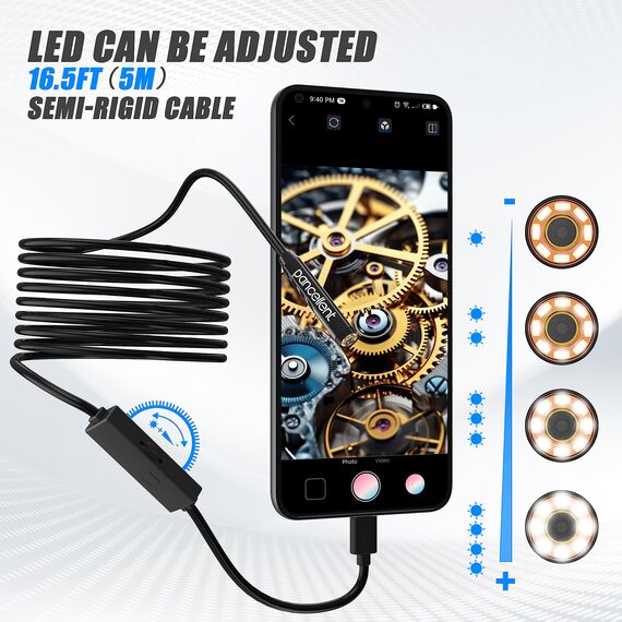 1920P HD Snake Inspektion Endoskop, pancellent Typ C Endoskop, Scope Kamera mit 8 LED Leuchten für Android und iOS Smartphone, iPhone, iPad, Samsung(5M)