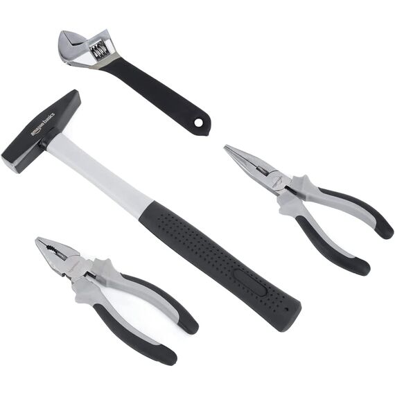 Amazon Basics Werkzeug-Set für den Haushalt, Stahllegierung, 32 Teile, Schwarz / Grau